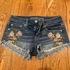 American Eagle Outfitters Dark Blue Floral Jean Shorts